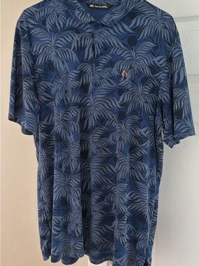 Travis Mathew Blue Palm-Print Polo